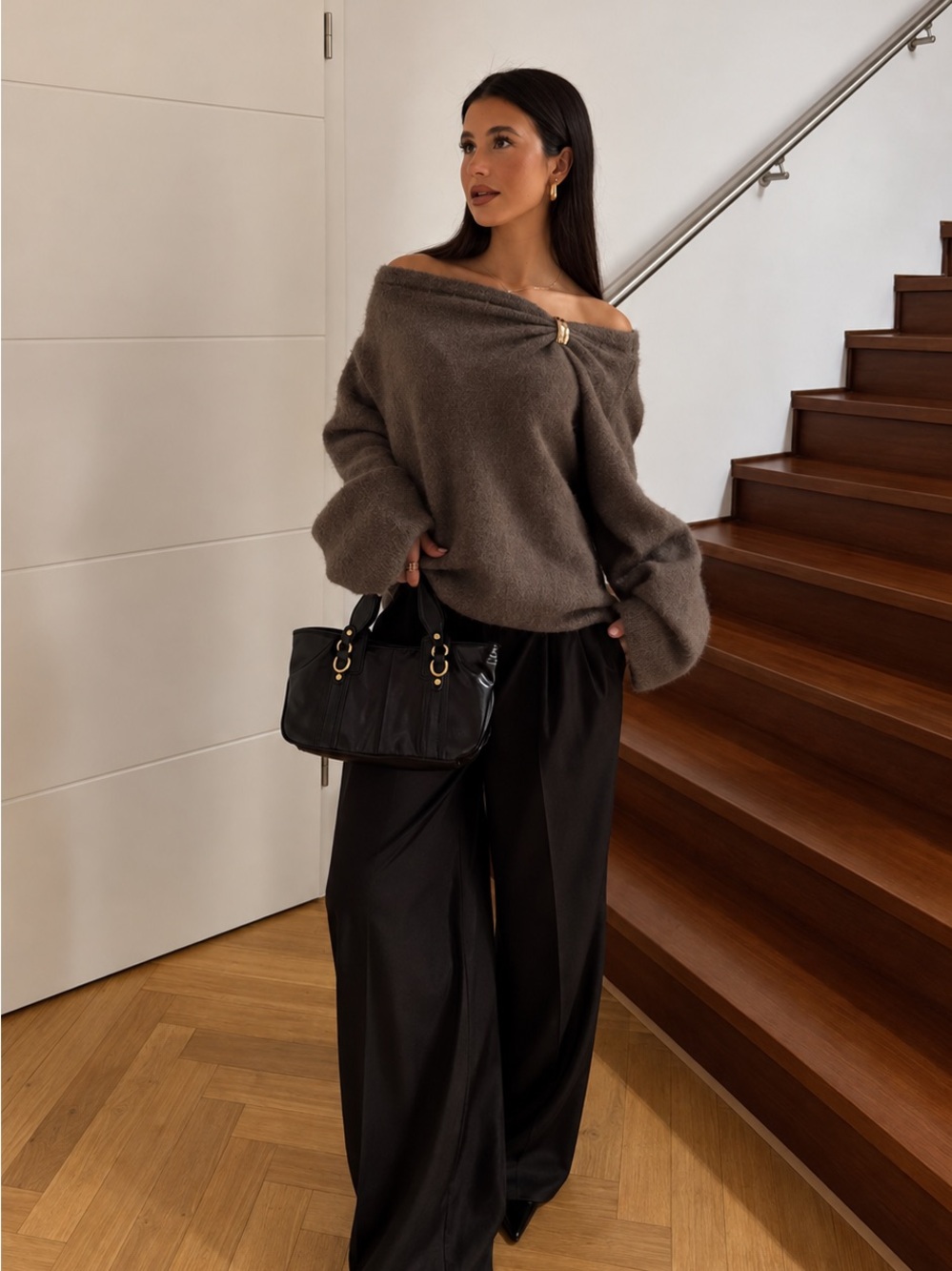 ZARA BNWT BROOCH KNIT JUMPER. TAUPE 5536/259/737